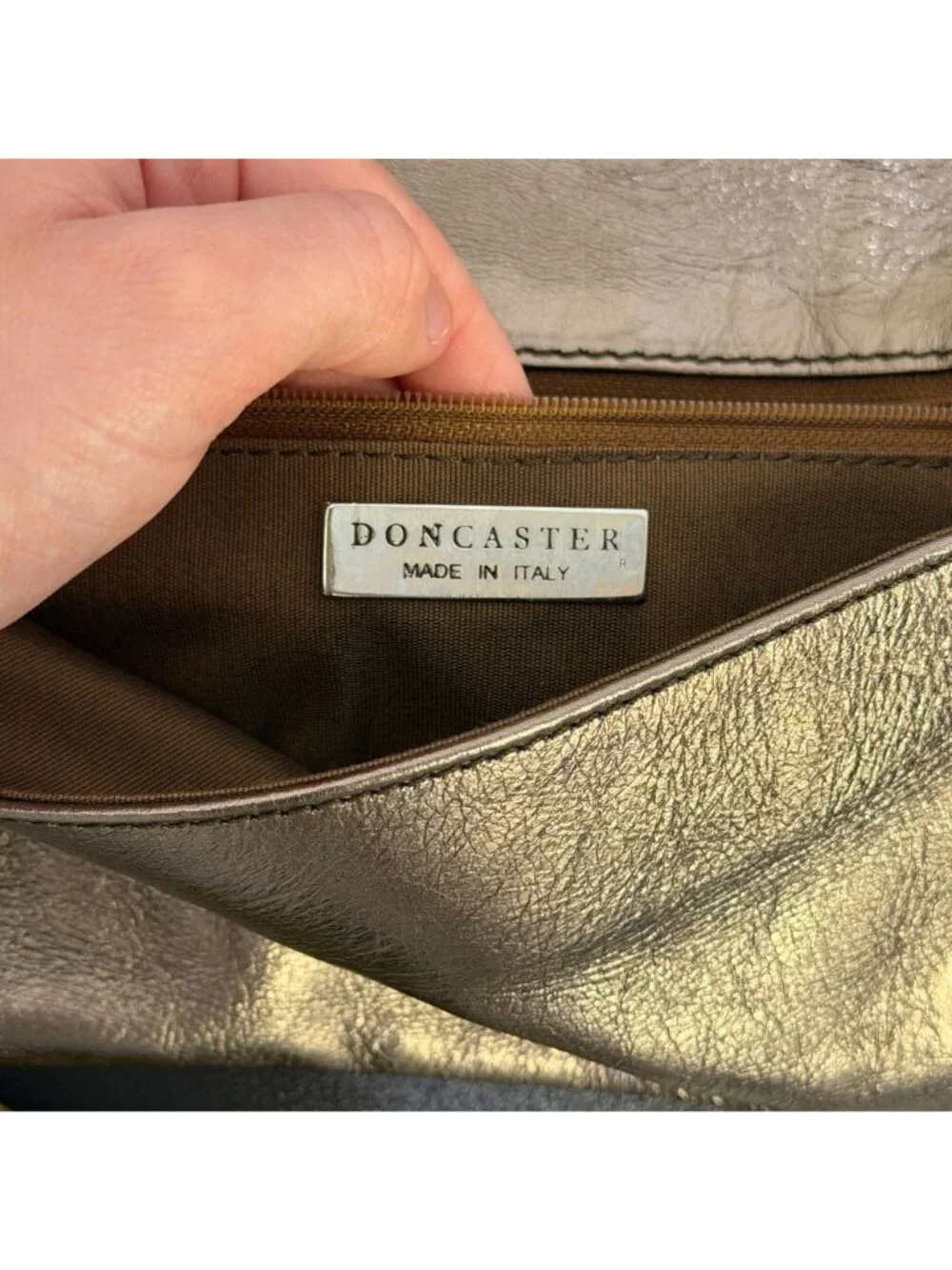 Doncaster Metallic Bronze Multi-Color Leather Wristlet Clutch Made In Italy